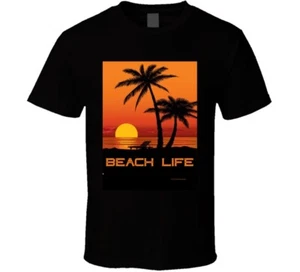 Beach Life Summer Sunset Palm Trees Vacation Gift T Shirt - Picture 1 of 7