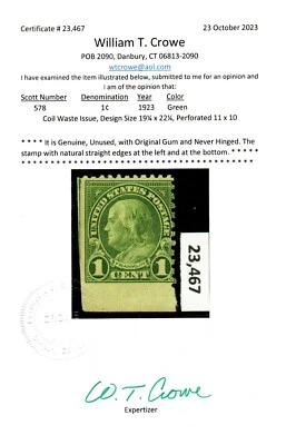 U.S. #578 MNH Single with Crowe Certificate  Scott Cat. Value $150 - Image 1 of 4