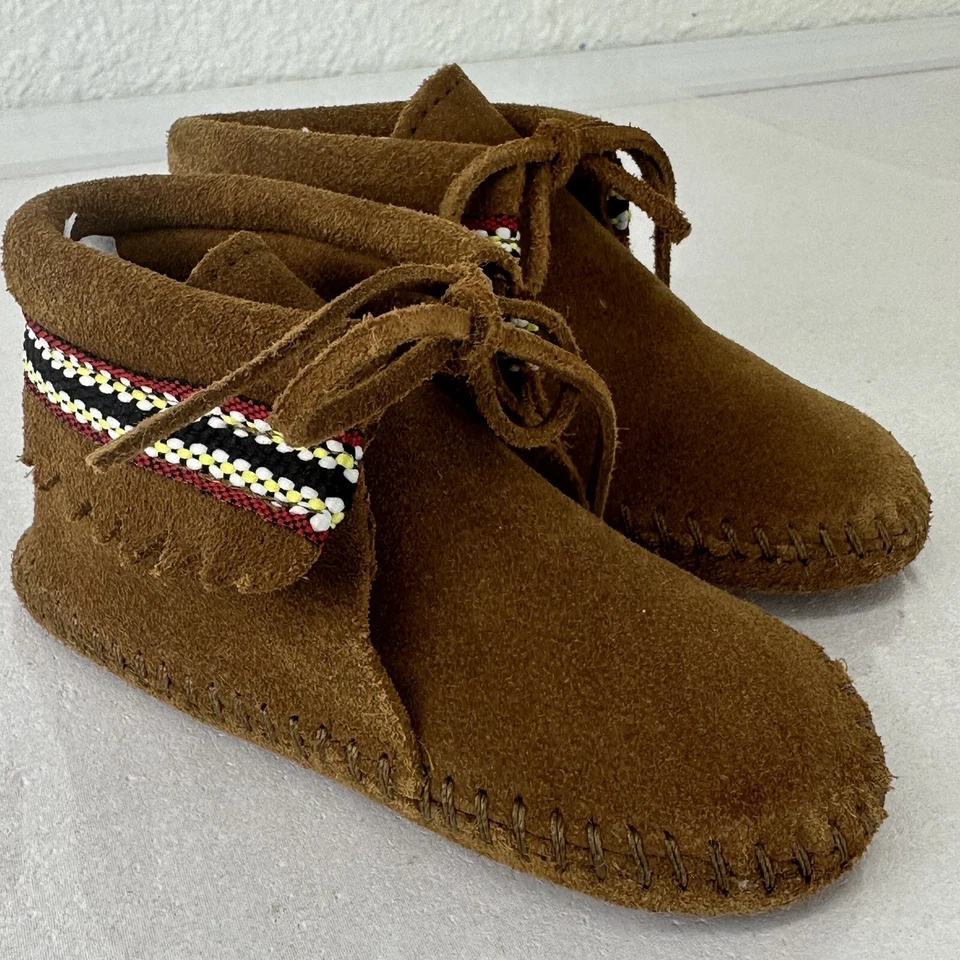 Minnetonka Moccasins Suede Braid Bootie Brown Infant Size 6 Western Leather 1102 - Image 1 of 4