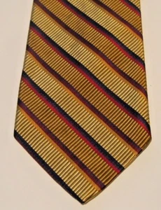 Corbata de seda PAUL STUART dorada, borgoña, negro estampado a rayas estampado en excelente condición - Imagen 1 de 4