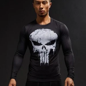 Superhero Punisher langärmeliges Sport-T-Shirt Training 3D Kompression schnell trocknend tr - Bild 1 von 13
