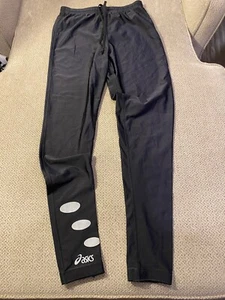 Men's Vintage Asics Thin Black Shiny Spandex Compression Running Tights XL - Picture 1 of 1