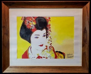 Mixed Media Asian Giesha Woman Original Framed Art Signed by Patrick Flanagan - Picture 1 of 6