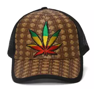 Gravity Trading Straw Adjustable Trucker Hat w/ Patch - Rasta Leaf - Picture 1 of 3
