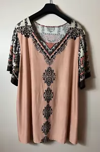 Avenue Dress Womens 22 / 24 Peach Tunic Tribal V-Neck Boho Chic Tribal Coast Y2K - Picture 1 of 9