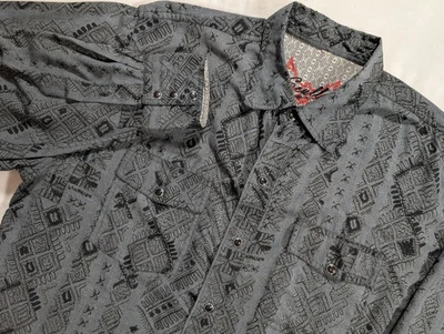 Camisa Scully Western Negra Calavera Geométrica Rayas Frente a Presión Talla Grande De Colección Foto 1 de 4