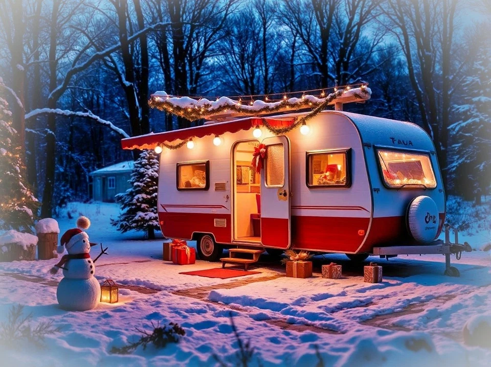 TRENDING TEXTILES A5 greeting card can be personalised on front A5 Custom Christmas Caravan Snow