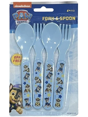 Juego de 4 tenedores y cucharas Paw Patrol cubiertos azules para niños pequeños sin BPA Nickelodeon Foto 1 de 4