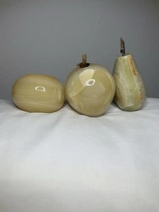 Vintage Onyx/Agate Stone Fruit Paperweights ~ Lot Of 3 - Picture 1 of 21