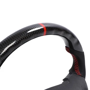 ✈Carbon Fiber Steering Wheel Perforated Leather Red Stitching Flat Bottom - Picture 1 of 23