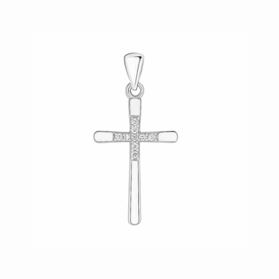 Ciondolo Croce Centrale In Argento Sterling Con Pavé In CZ, 31 X 15 Mm - Immagine 1 di 4