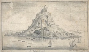 St Michael's Mount Cornwall - Antique Pencil Drawing - 1821 - 19th Century - Picture 1 of 12