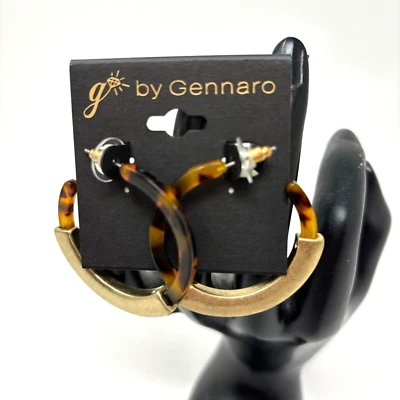 G by Gennaro Womens Hoop Earrings Antique Gold Tone and Faux Tortoise Brown 1.5" — 第 1/4 张图片