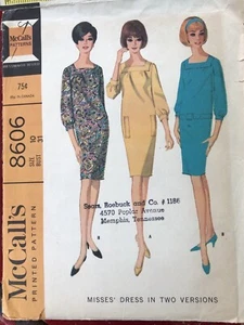 McCalls Sewing Pattern 8606 Straight Dress Size 10 Uncut Vintage 1966 - Bild 1 von 2