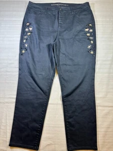 Chicos the so slimming girlfriend ankle Black jeans size 2.5 Embroidered #564 - Picture 1 of 11