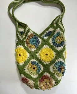Vintage Granny Square Lined Flower Hobo Tote Bag Purse - Picture 1 of 7