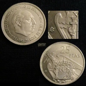 *GUTSE* FRANCO-4, 25 PESETAS 1957*65, PLUS, BRILLO ORIGINAL, SIN CIRCULAR. - Imagen 1 de 1