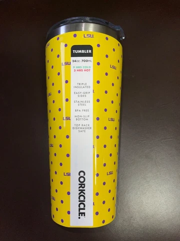 Corkcicle tumbler 24oz LSU Tigers SEC Football Baseball Basketball Golf Tennis Cover