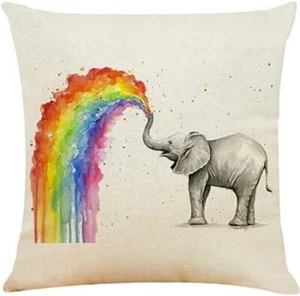 Elephant and Rainbow Colourful Cute cream Background 18" Cushion Cover £7.99 - Picture 1 of 4