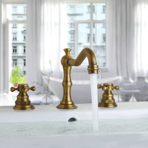 Juego de grifos mezcladores de doble mango cruzado de latón antiguo lavabo lavabo de baño de 3 piezas - Imagen 1 de 10