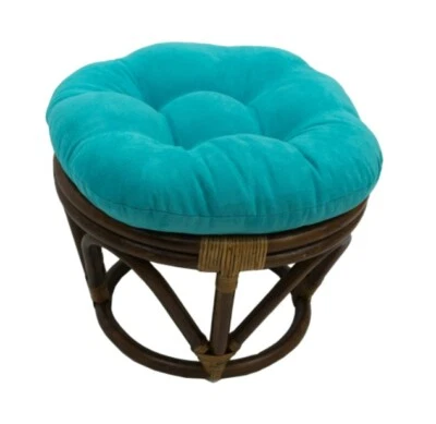 Blue Papasan Foot Stool Bali Ottoman Cushion Wicker Frame Rattan Rest Suede Glam - Image 1 of 3