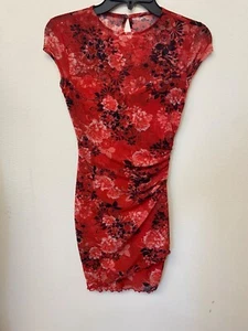 Guess Women's Cherry Print Eco Aida Mesh Short Sleeve Crewneck Dress Size XS NWT - Picture 1 of 5