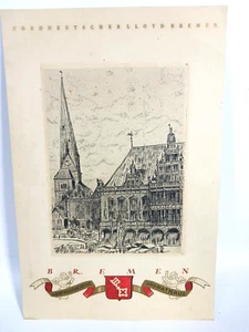 Vintage Bremen Germany Restaurant Menu Engraving City Hall 1930s Cardstock - Picture 1 of 6
