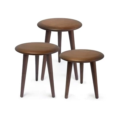 Massive Beech Wood Round Sturdy Stool Side Table Plant Decoration - Image 1 of 4