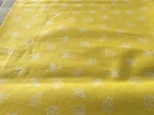 4 yards of yellow with white ladybugs and bees fabric/material new - Picture 1 of 6