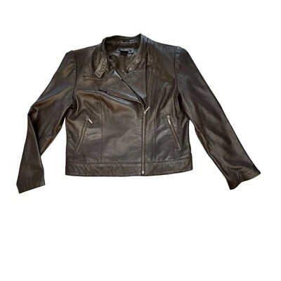 Revue Womens 100% Lamb Leather Croc Embossed Jacket Size 12 With Zipper Pockets - Image 1 of 4