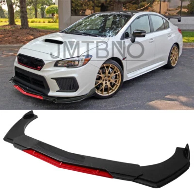 For Subaru WRX STI Front Bumper Lip Spoiler Splitter Body Kit Carbon Fiber + Red - Image 1 of 4