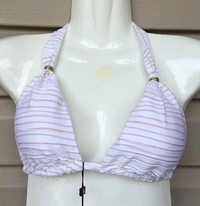 VITAMIN A UPTOWN REVERSIBLE TRI HALTER BIKINI SWIM TOP WHITE STRIPE MEDIUM $105 - Picture 1 of 1