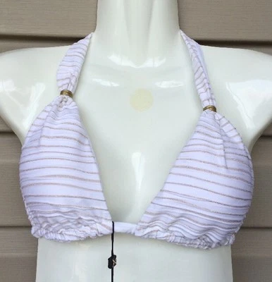 VITAMINA A UPTOWN TRI HALTER BIKINI BAÑADOR BLANCO ORO RAYAS MEDIANO $105 LEER Foto 1 de 4