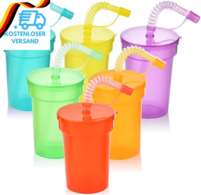 BESUCHE DEN ALINK-STORE ALINK 6 Pack Kinder Party Becher,Plastikbecher,Trinkbecher Set Mit Deckel Strohh