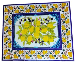 Imagen de azulejo rama de limón 90x75 azulejos pintados a mano limones bordes imagen de mosaico - Imagen 1 de 2