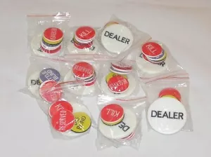 10x (10) DEALER KNOPFSETS - Texas Holdem Poker Little Big Kill Reserved Blind - Bild 1 von 1