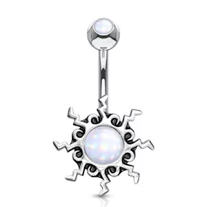 Piercing Ombelicale Sole Tribale Pietra Luminescente Bianca - Foto 1 di 1