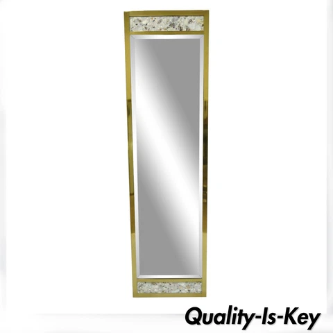 Vintage Brass Frame Marble Inlaid 65" Tall Narrow Mirror JL Metz, Tomlinson Cover