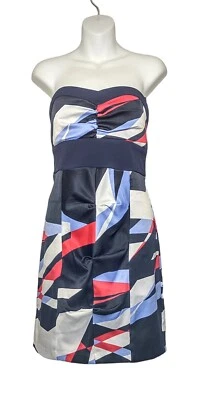 Vestido XOXO Tubo Top Imperio Cintura Forrado Geométrico Azul Rojo Blanco Mujer Jr 13 Foto 1 de 4