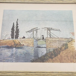 Vincent van Gogh Langlois Bridge at Arles Vintage 1950 Art Print 10" I'M FRAMED - Picture 1 of 12