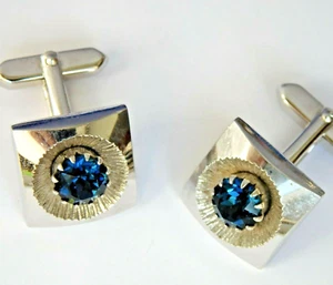Chunky cufflinks blue faceted stone for men or ladies modern classic flower ms - Picture 1 of 4