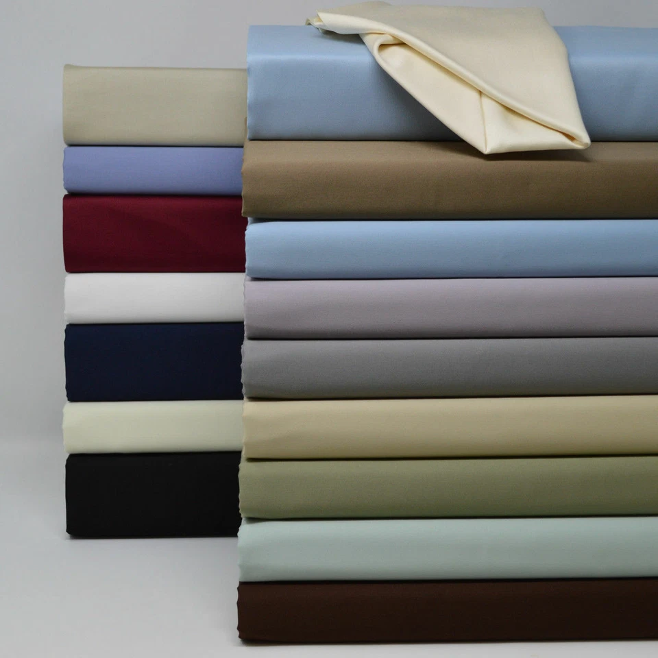 Split Top King Sheet Set Head Split 100% 棉豪华缎质纯色床单 — 第 1/2 张图片