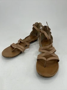 Breckelles Natural Leatherette Criss Cross Ankle Strap Sandal Women 8.5" - Picture 1 of 7