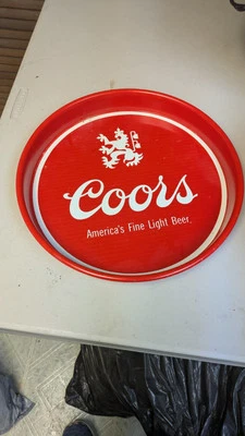Vintage COORS BEER 13" Red Round Metal Serving Bar Tray / Made in USA  - Image 1 of 3