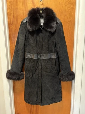 Impresionante Abrigo Marvin Richards Negro Gamuza Recortado en Cuero y Piel de Zorro Talla S Foto 1 de 4