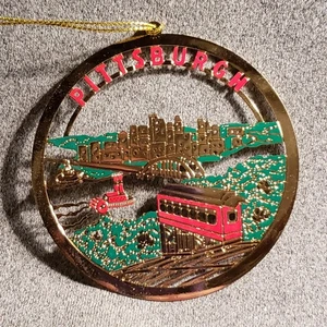 Pittsburgh Gold-Colored Metal Christmas Ornament Incline Riverboat City O2513 - Picture 1 of 4