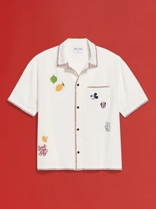 Disney x Old Navy Men XXL Camp Shirt White Embroidered Linen Blend Mickey Mouse - Picture 1 of 10