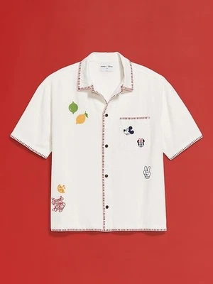 Disney x Old Navy Men XXL Camp Shirt White Embroidered Linen Blend Mickey Mouse - Image 1 of 4