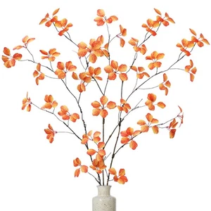 3Pcs Fall Leaves Stems, 35" Autunm Fall Floral Stems Faux Orange Greenery Pla... - Bild 1 von 7