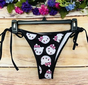 Bikini donna Hello Kitty nero cravatta laterale fondo taglia S nuovo senza etichette - Foto 1 di 4
